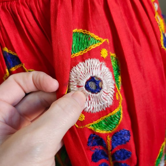 Vintage 1950's Indian Embroidered Mirrorwork Floral Skirt - Picture 5 of 15
